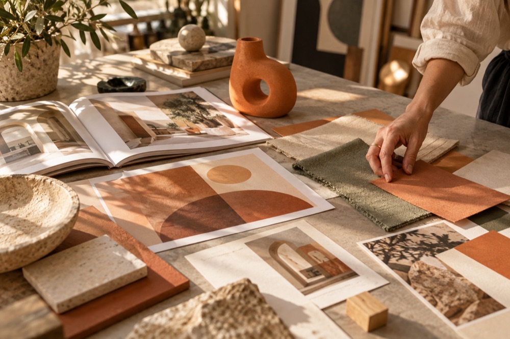 Materiales y referencias de un estudio creativo